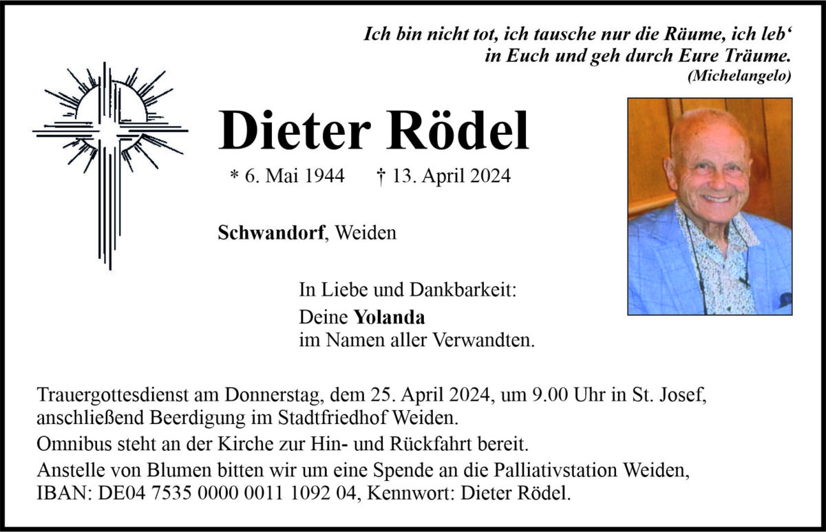 Traueranzeige Dieter Rödel, Schwandorf