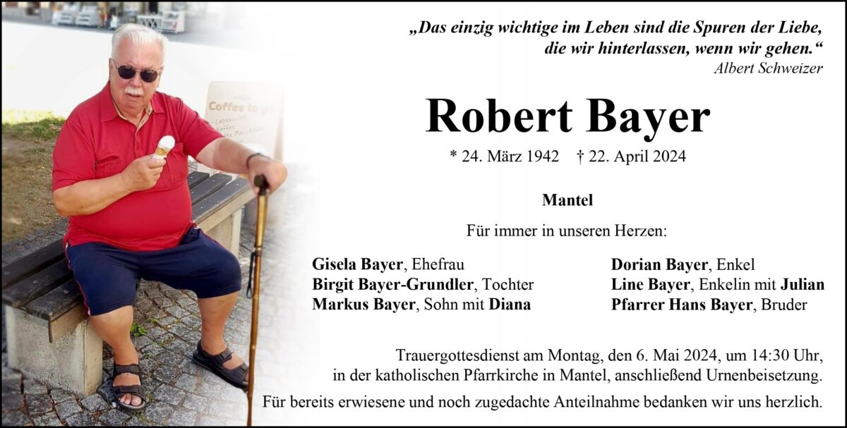 Traueranzeige Robert Bayer, Mantel
