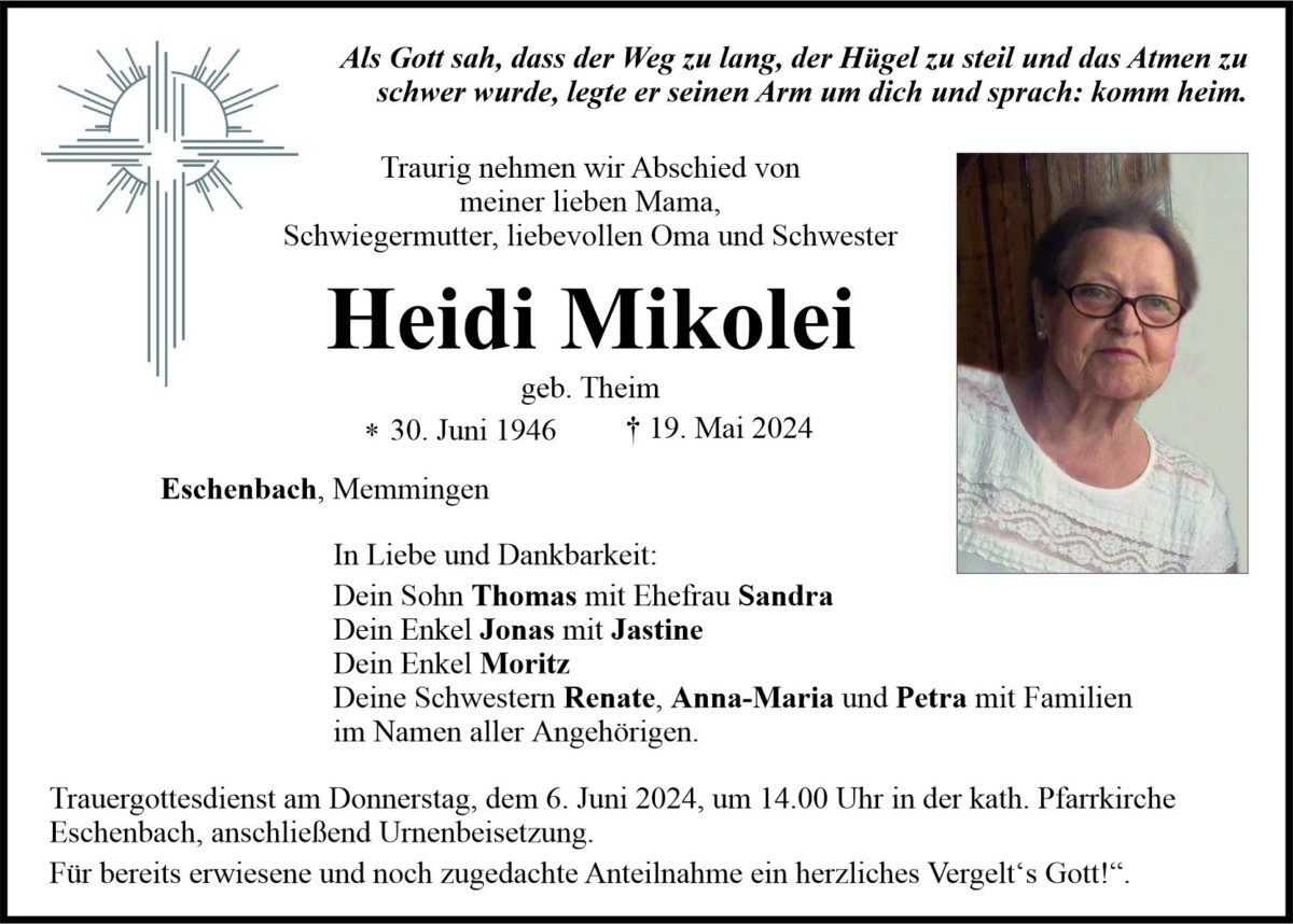 Traueranzeige Heidi Mikolei, Eschenbach