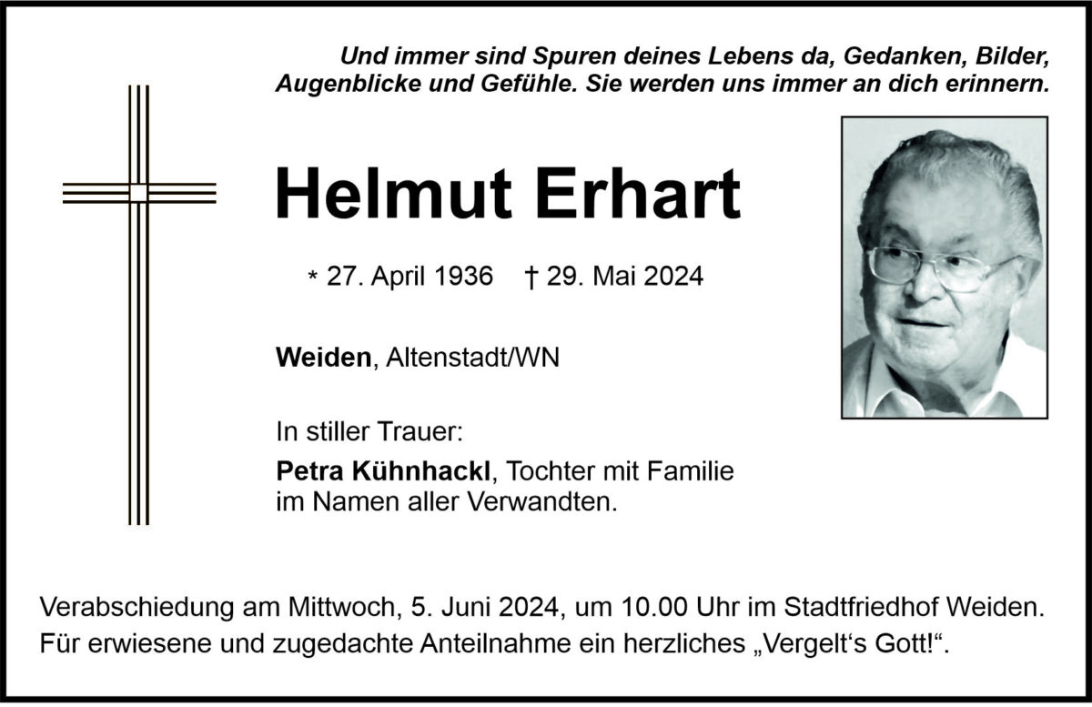 Traueranzeige Helmut Erhart, Weiden