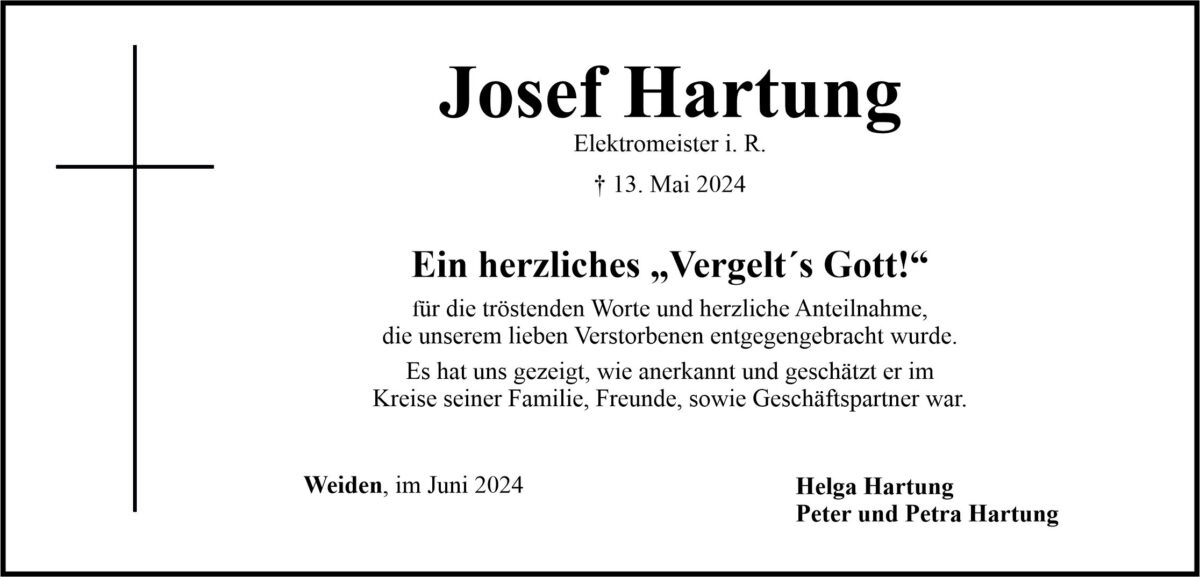 Danksagung Josef Hartung, Weiden