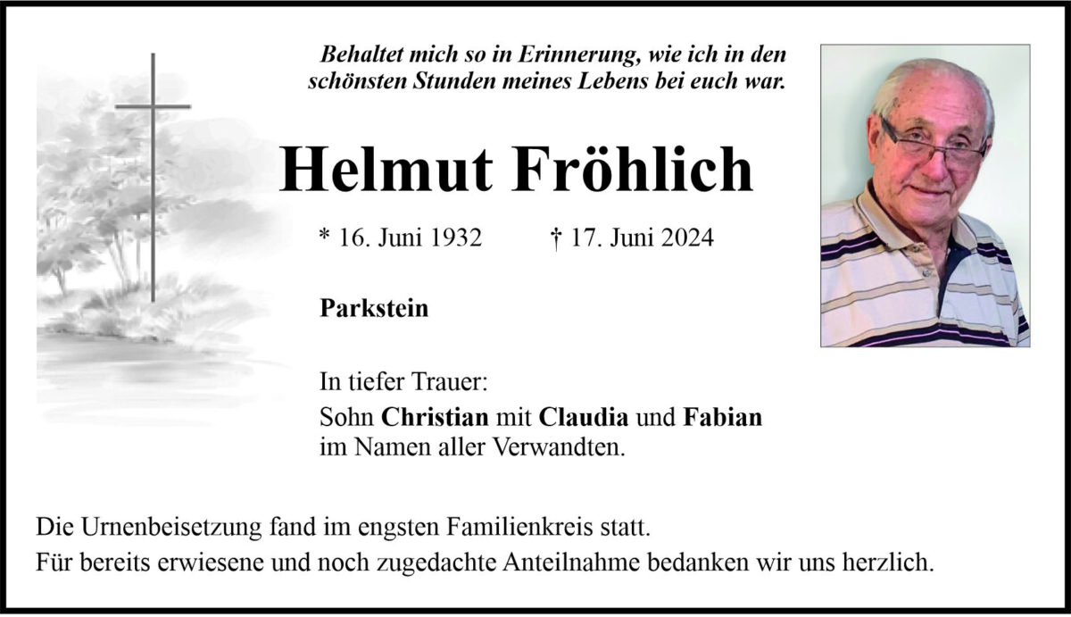 Traueranzeige Helmut Fröhlich, Parkstein