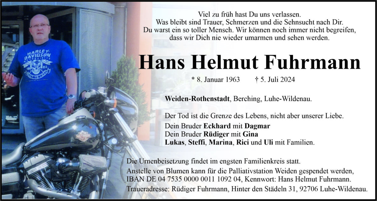 Traueranzeige Hans Helmut Fuhrmann, Weiden-Rothenstadt