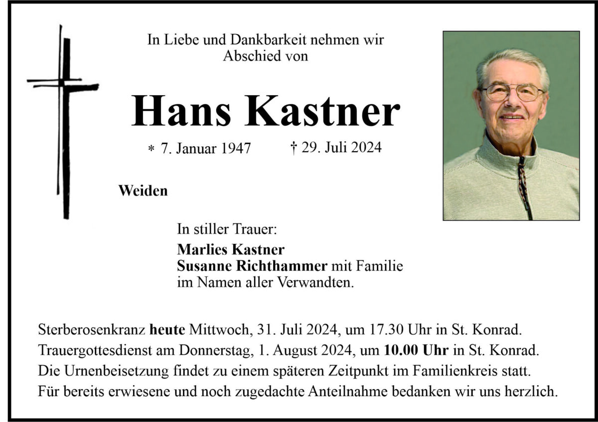 Traueranzeige Hans Kastner, Weiden