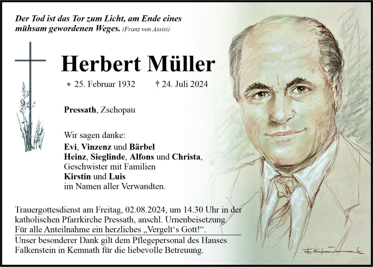 Traueranzeige Herbert Müller, Pressath