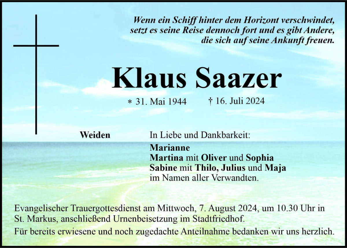 Traueranzeige Klaus Saazer, Weiden