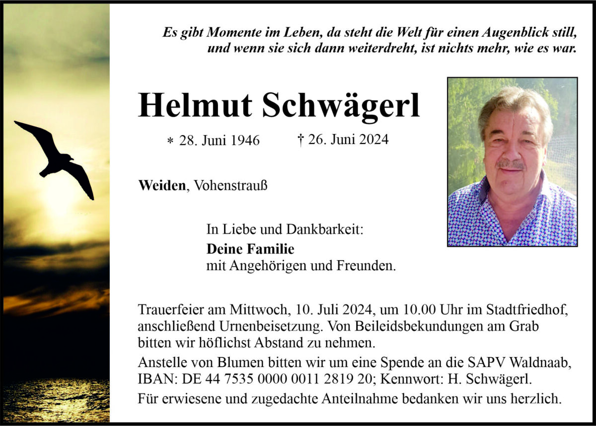 Traueranzeige Helmut Schwägerl, Weiden