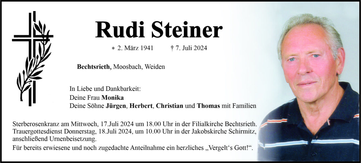 Traueranzeige Rudi Steiner, Bechtsrieht