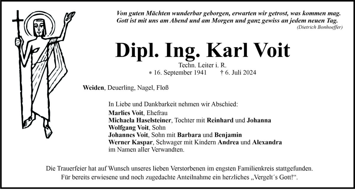 Traueranzeige Karl Voit, Weiden