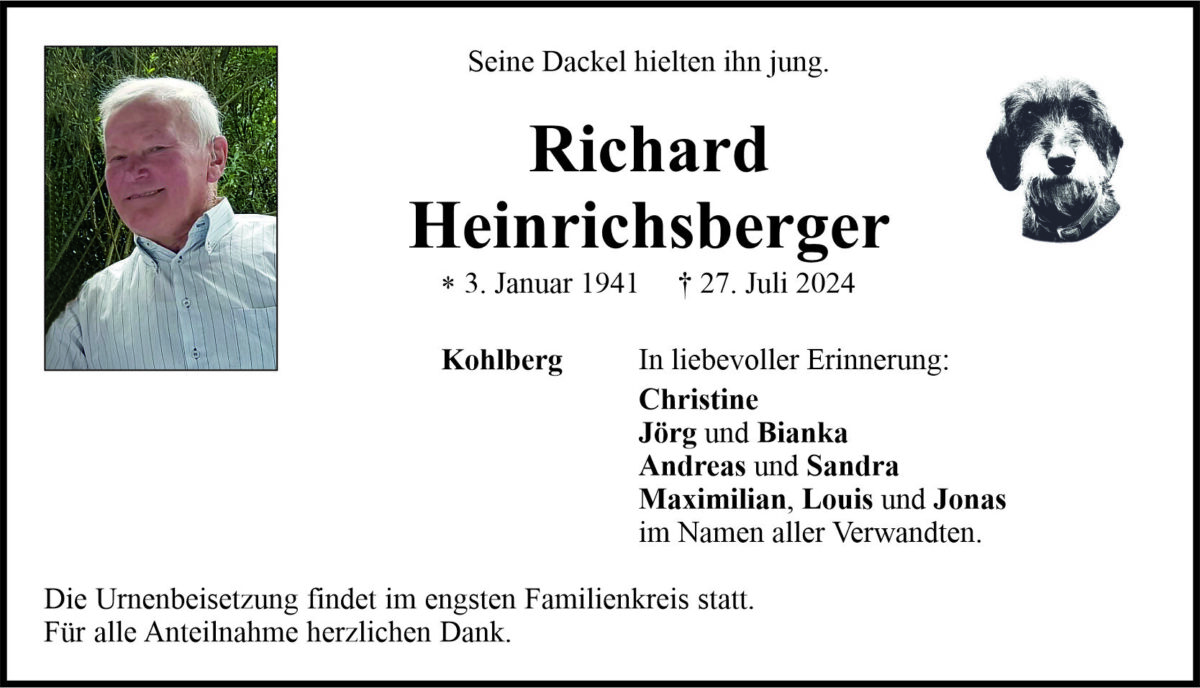 Traueranzeige Richard Heinrichsberger, Kohlberg
