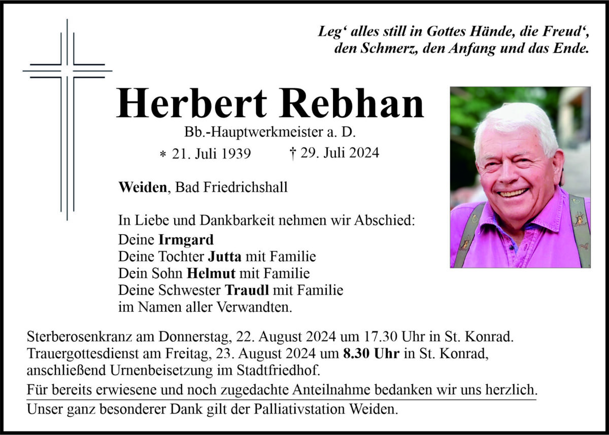 Traueranzeige Herbert Rebhan, Weiden
