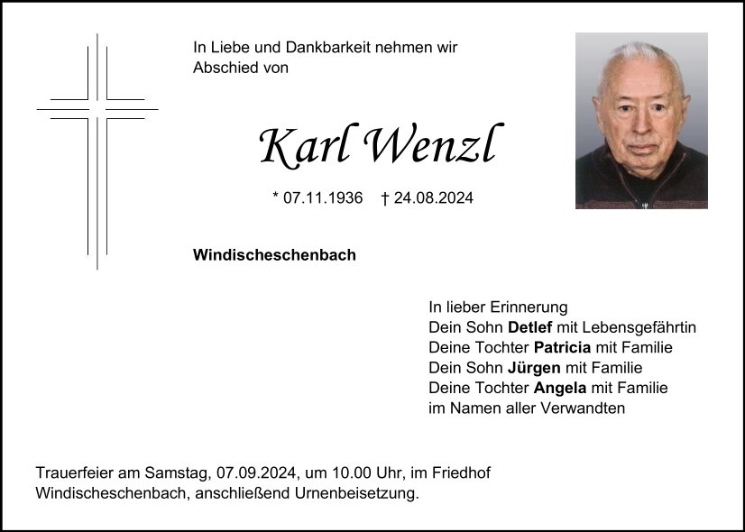 Traueranzeige Karl Wenzl, Windischeschenbach