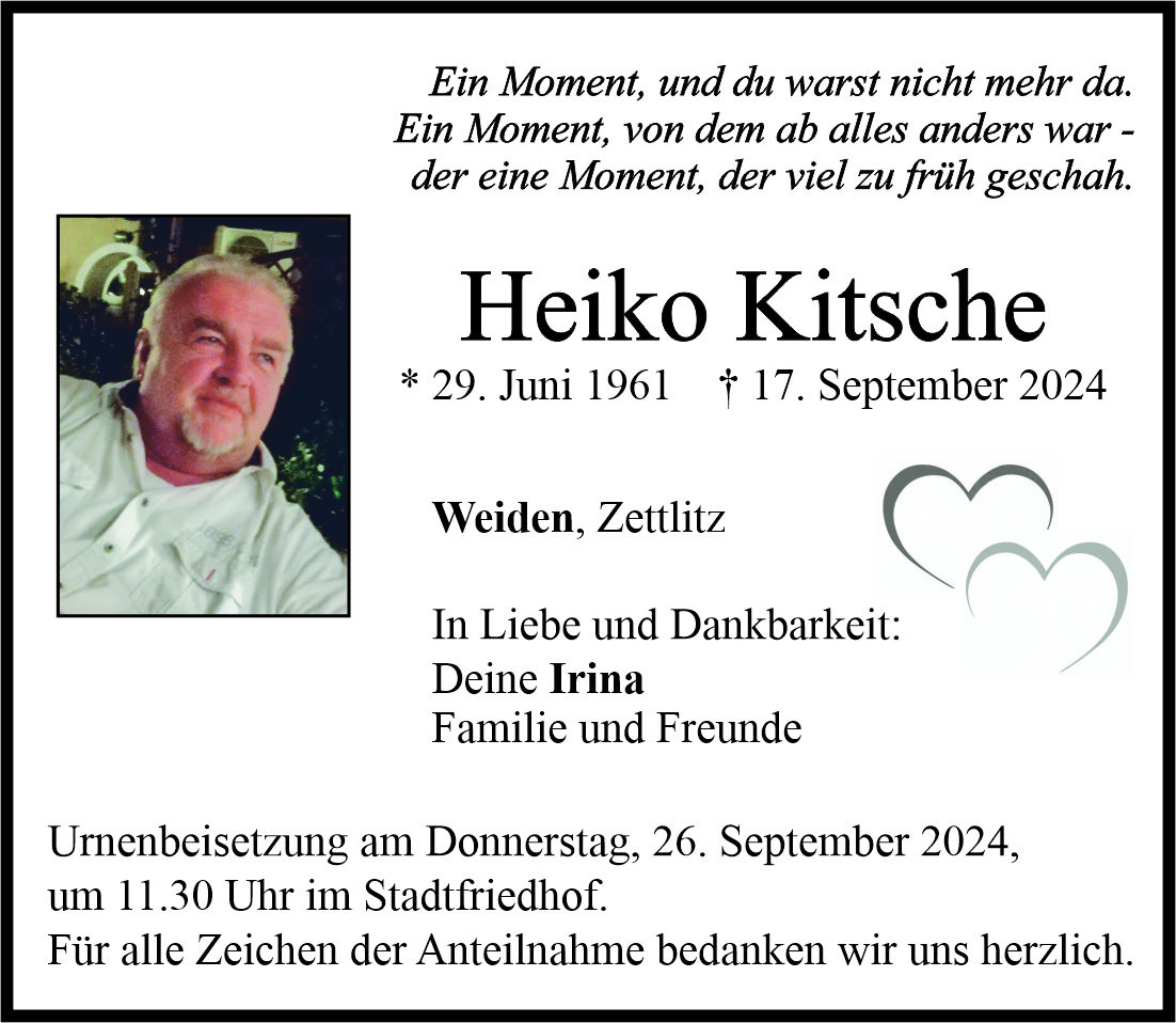 Traueranzeige Heiko Kitsche, Weiden