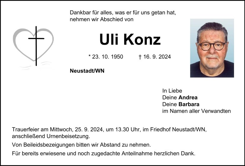 Traueranzeige Uli Konz, Neustadt/WN