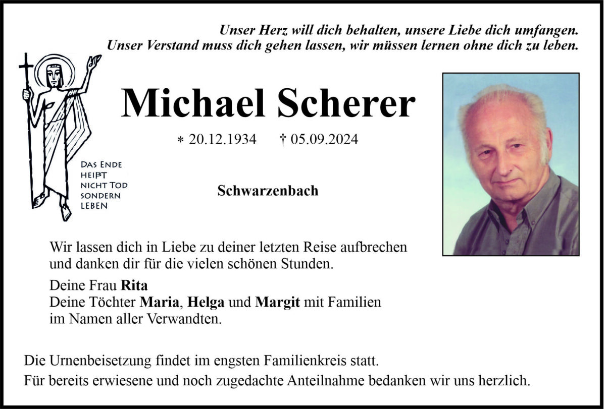 Traueranzeige Michael Scherer, Schwarzenbach