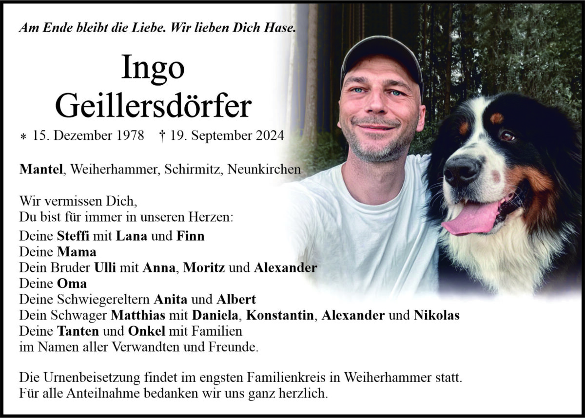 Traueranzeige Ingo Geillersdörfer, Mantel
