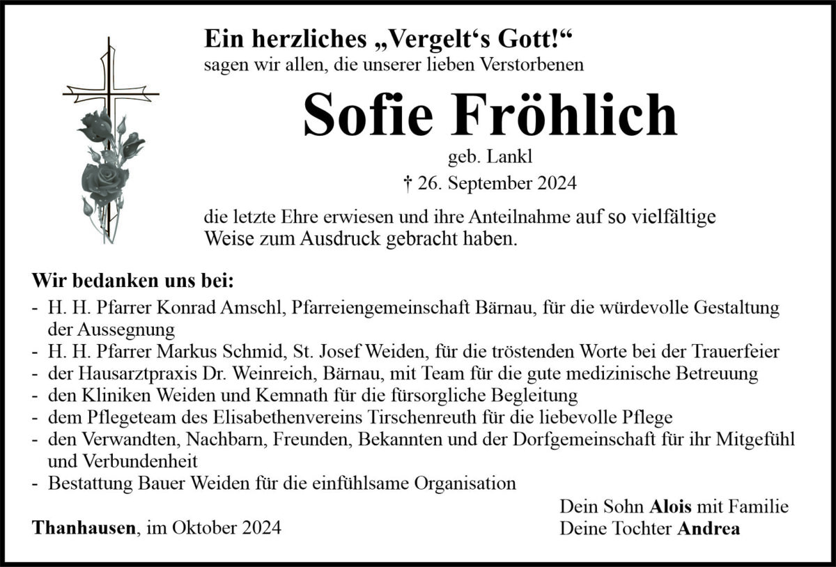 Danksagung Sofie Fröhlich, Thanhausen