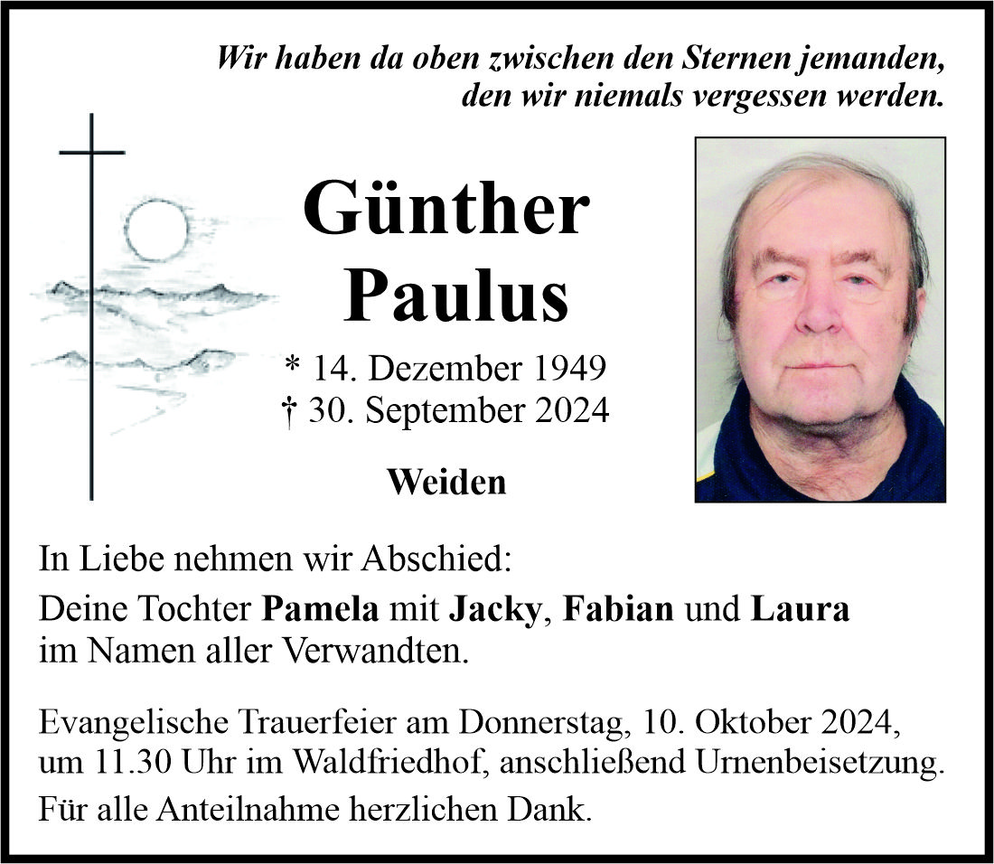Traueranzeige Günther Paulus, Weiden