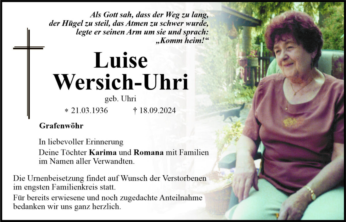 Traueranzeige Luise Wersich-Uhri, Grafenwöhr