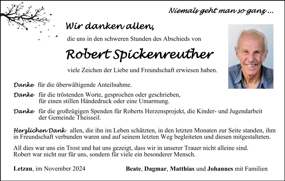Danksagung Robert Spickenreuther, Letzau