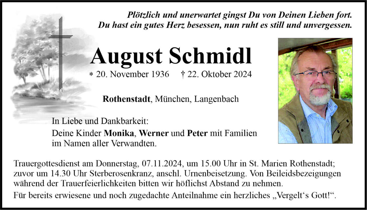 Traueranzeige August Schmidl, Rothenstadt