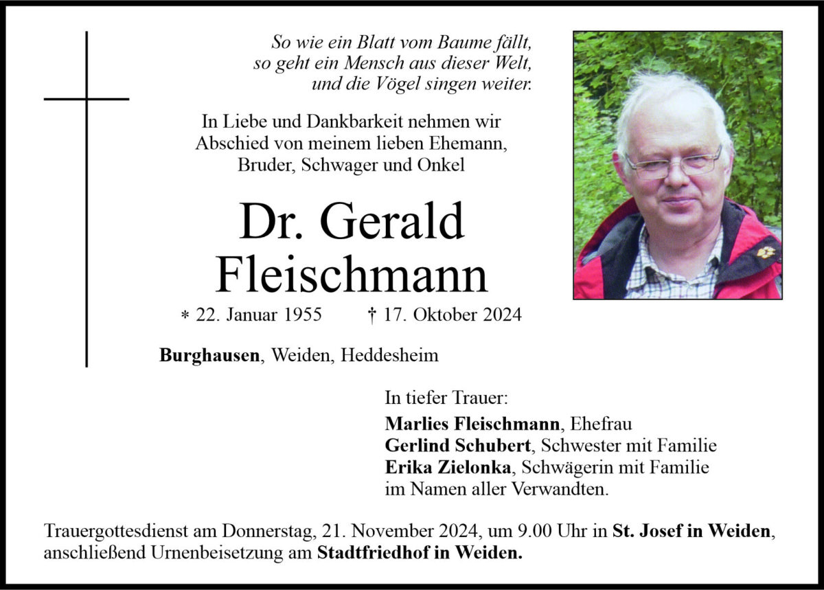 Traueranzeige Dr. Gerald Fleischmann, Burghausen