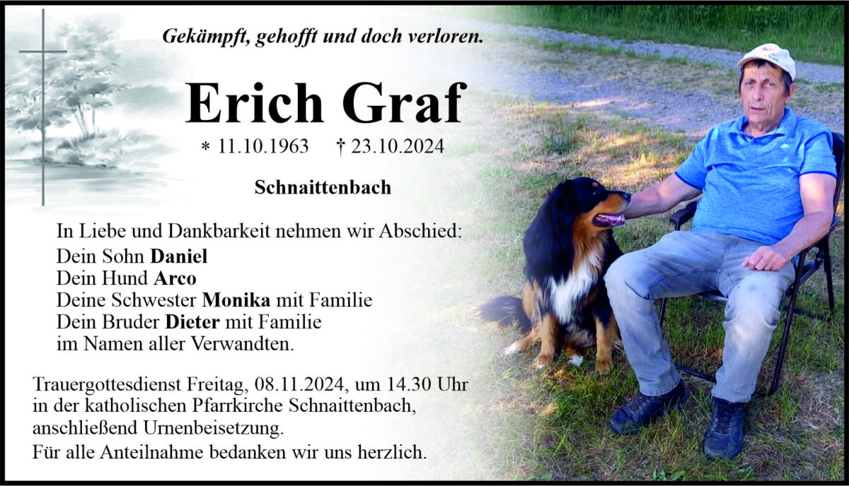 Traueranzeige Erich Graf, Schnaittenbach