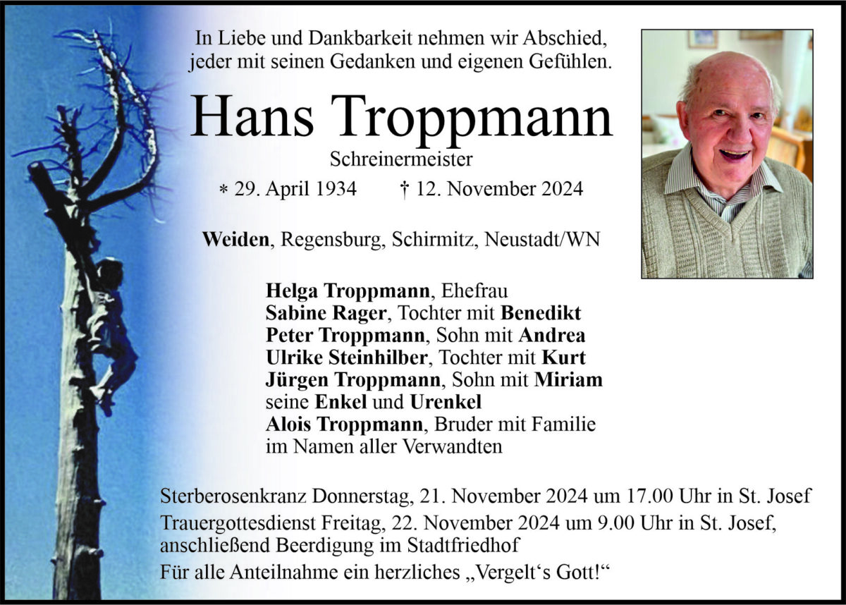 Traueranzeige Hans Troppmann, Weiden