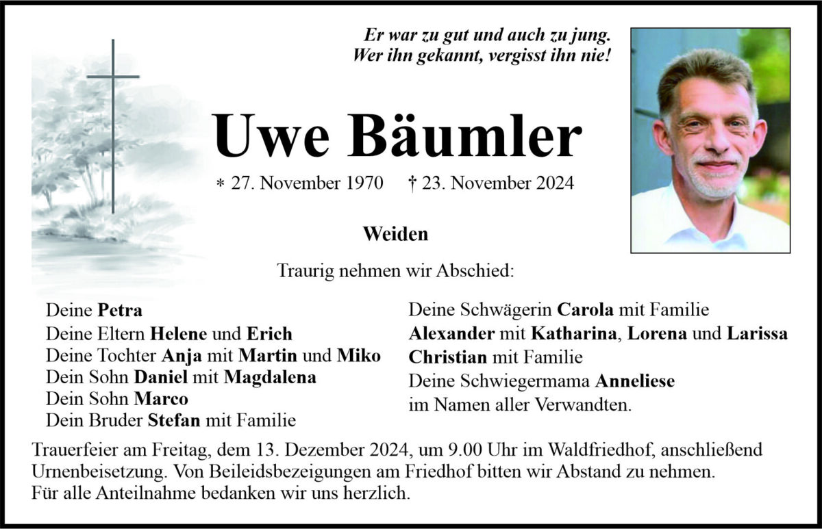 Traueranzeige Uwe Bäumler, Weiden