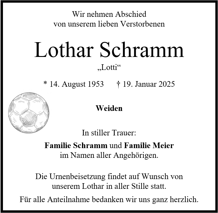 Traueranzeige Lothar Schramm, Weiden