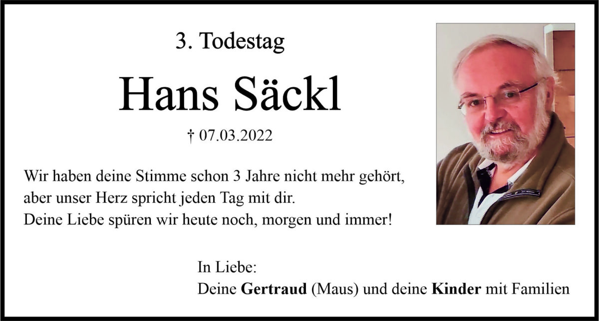 Gedenkanzeige Hans Säckl, Weißerhammer
