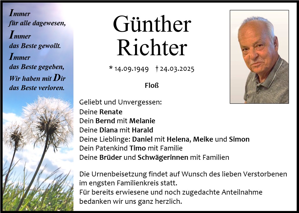 Traueranzeige Günther Richter, Floß