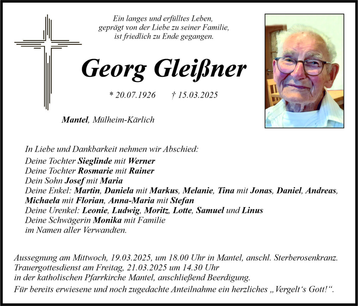 Traueranzeige Georg Gleißner, Mantel