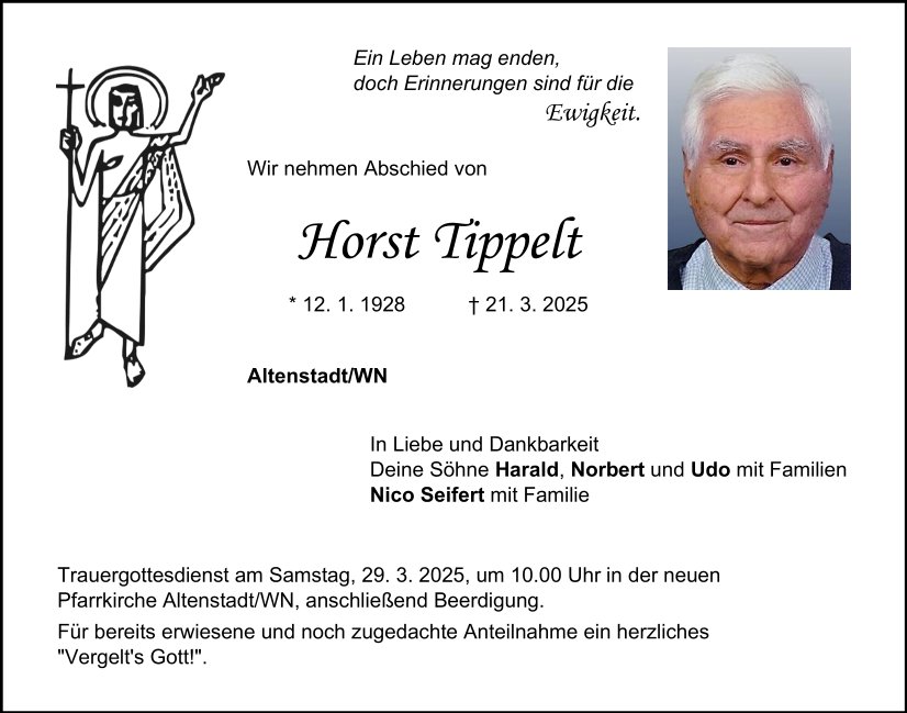 Traueranzeige Horst Tippelt, Altenstadt/WN