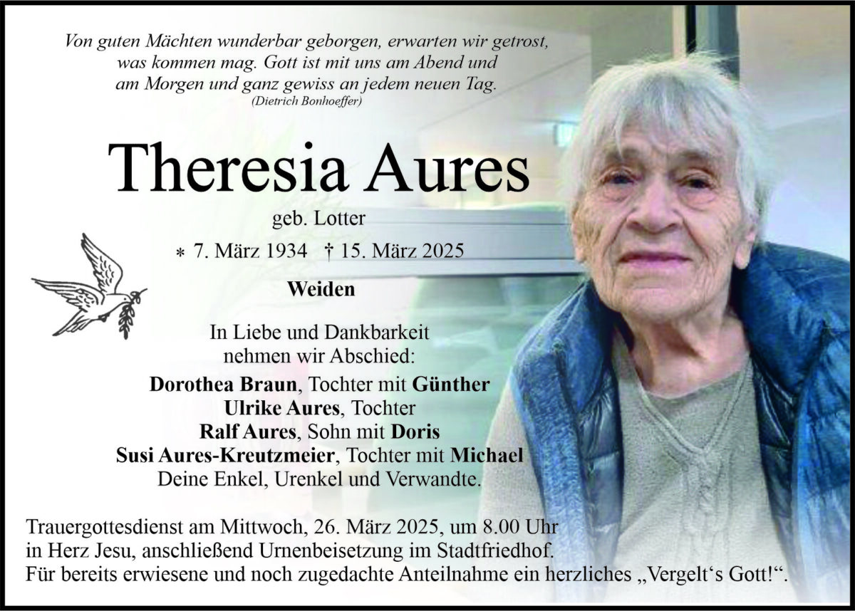 Traueranzeige Theresia Aures, Weiden