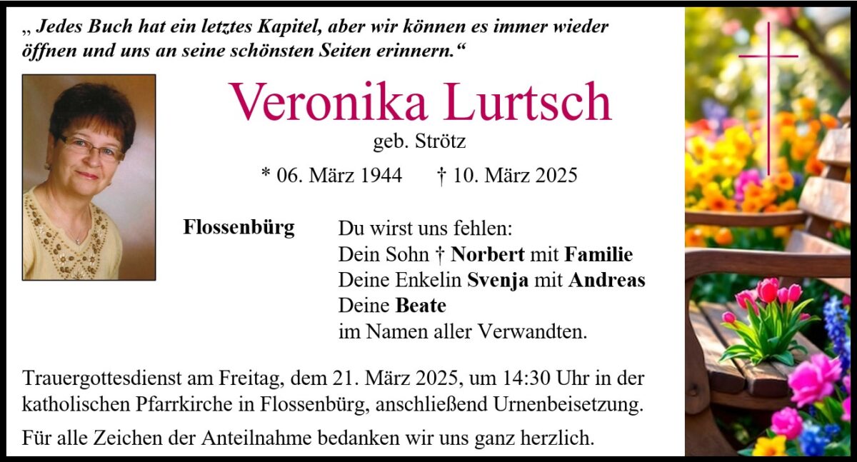Traueranzeige Veronika Lurtsch, Flossenbürg
