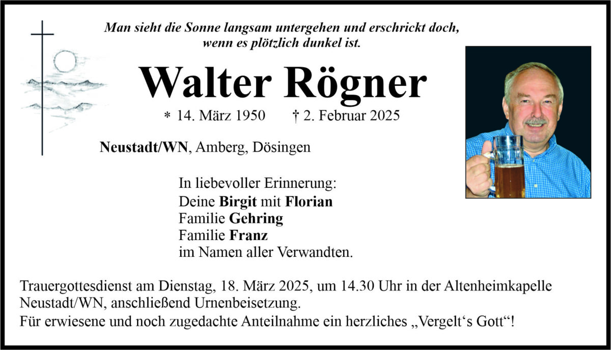 Traueranzeige Walter Rögner, Neustadt/WN