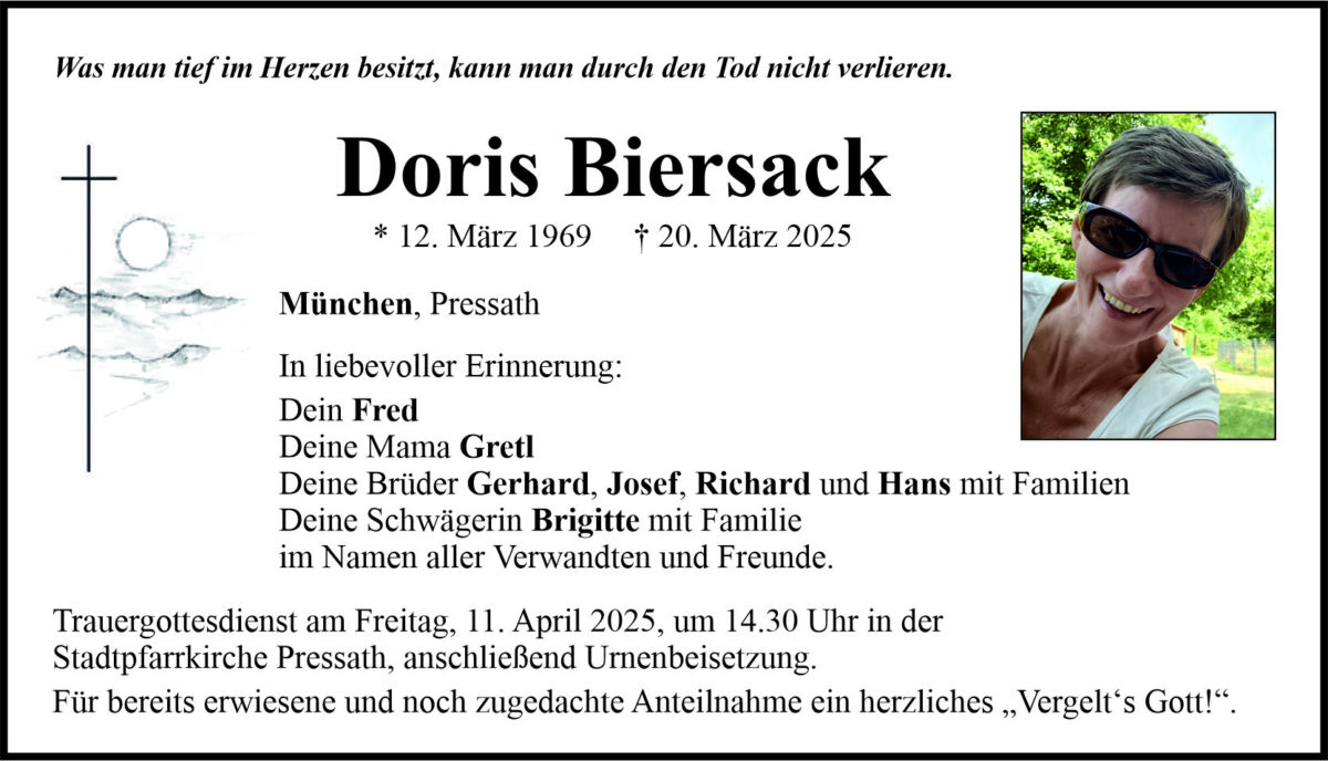 Traueranzeige Doris Biersack, München
