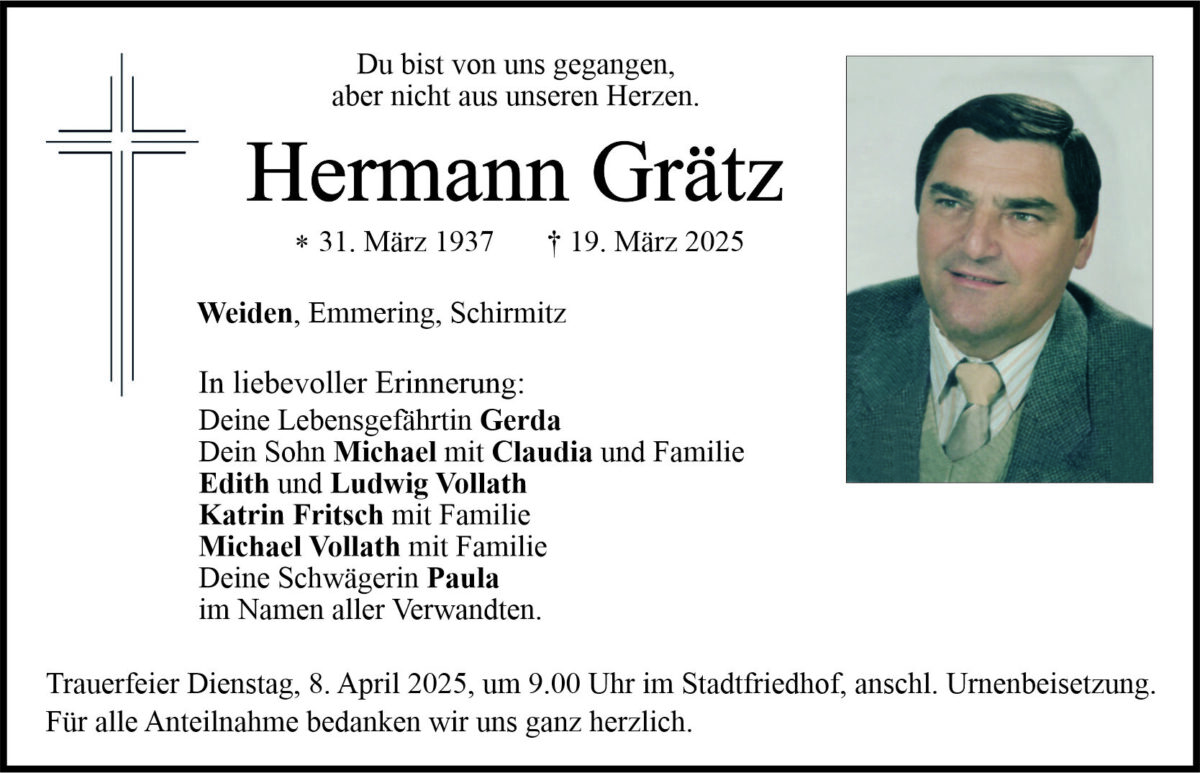 Traueranzeige Hermann Grätz, Weiden