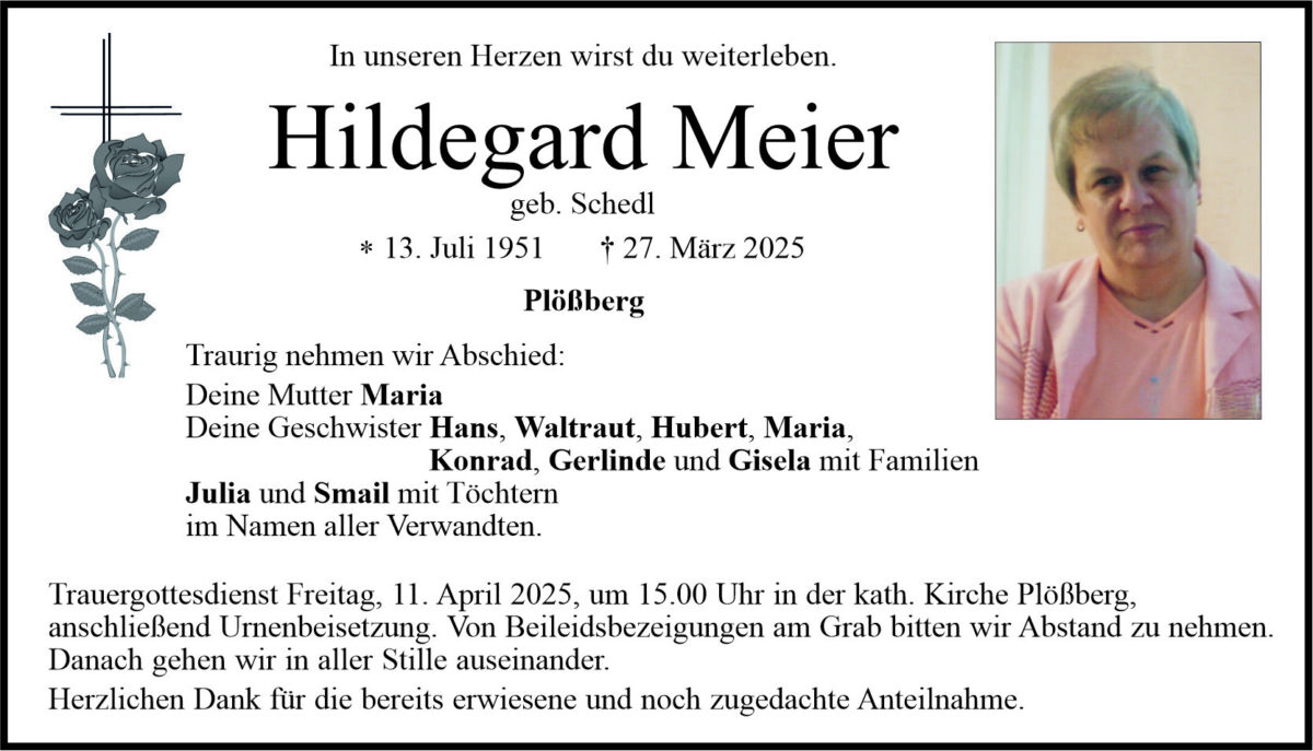 Traueranzeige Hildegard Meier Plößberg