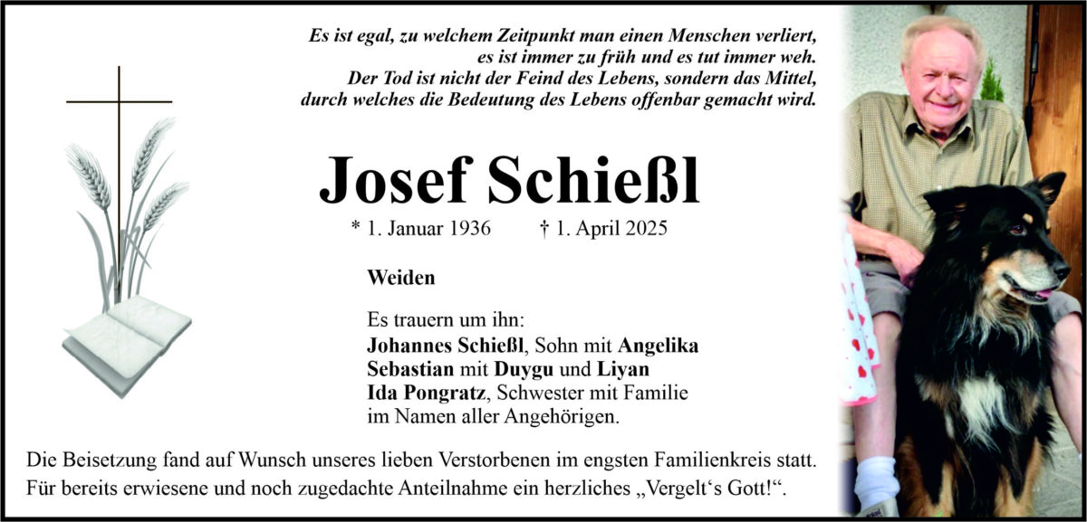 Traueranzeige Josef Schießl, Weiden