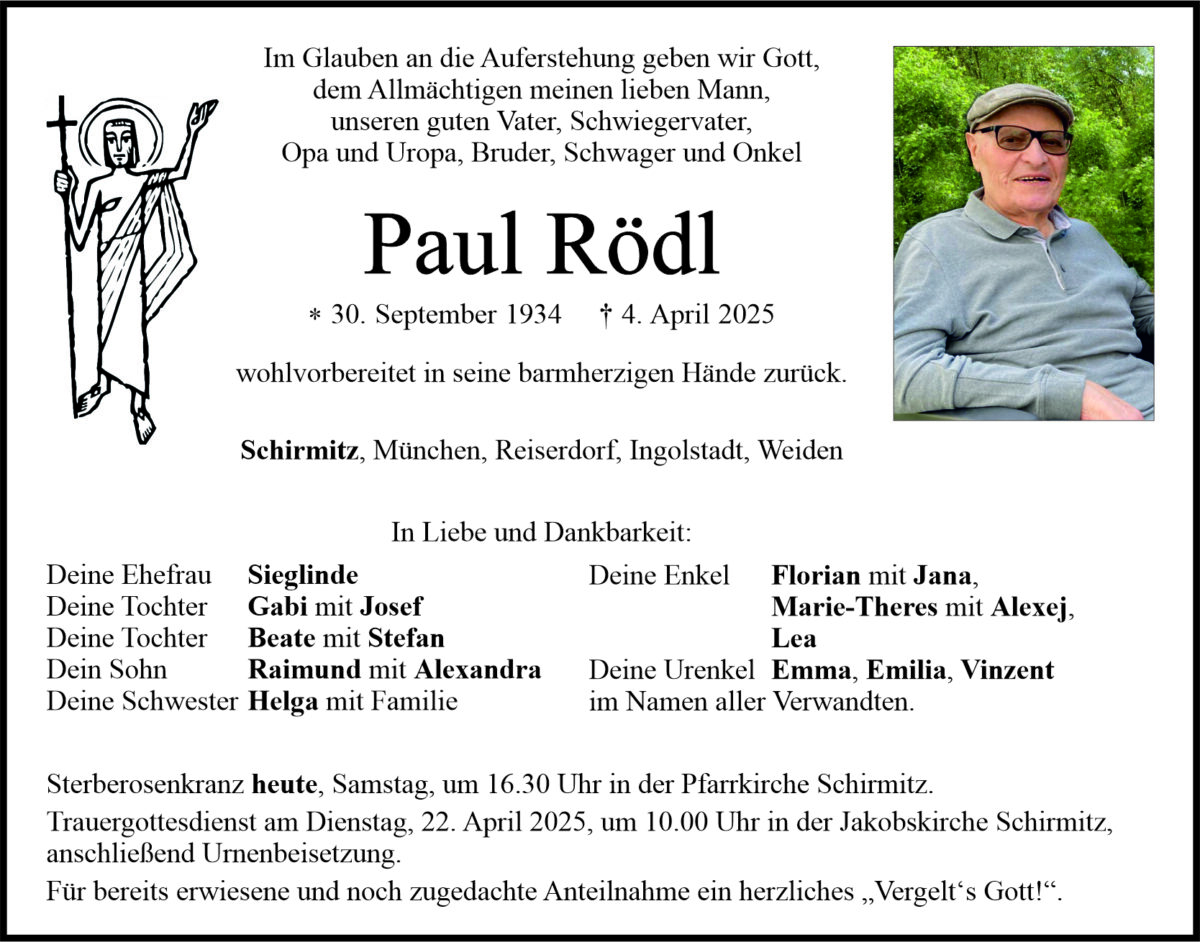 Traueranzeige Paul Rödl, Schirmitz