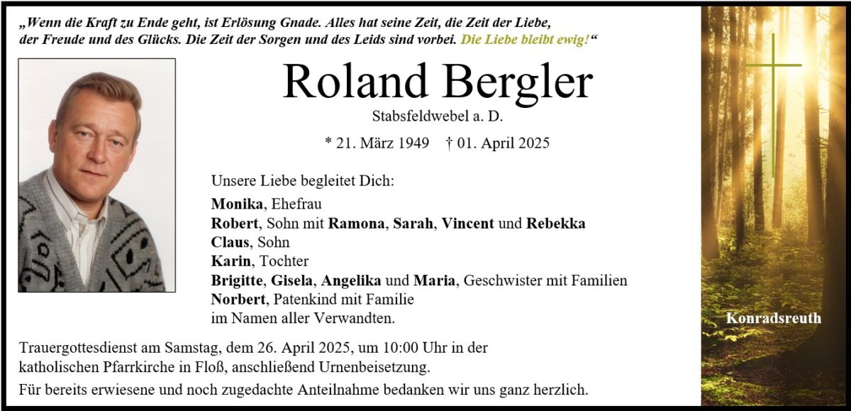 Traueranzeige Roland Bergler, Floß