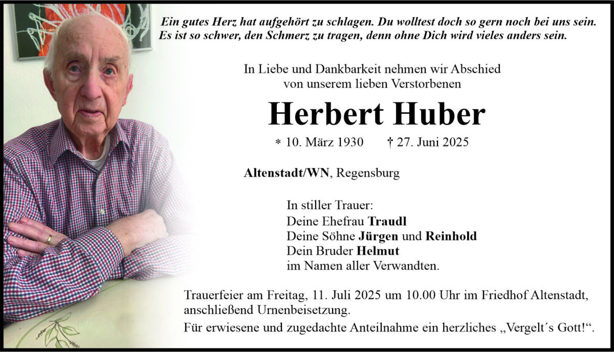 Traueranzeige Herbert Huber, Altenstadt/WN