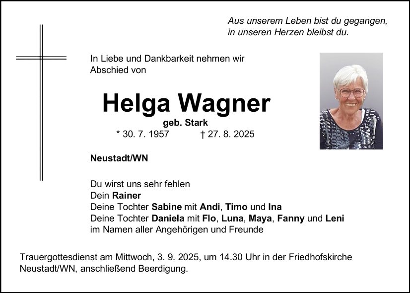 Traueranzeige Helga Wagner, Neustadt/WN