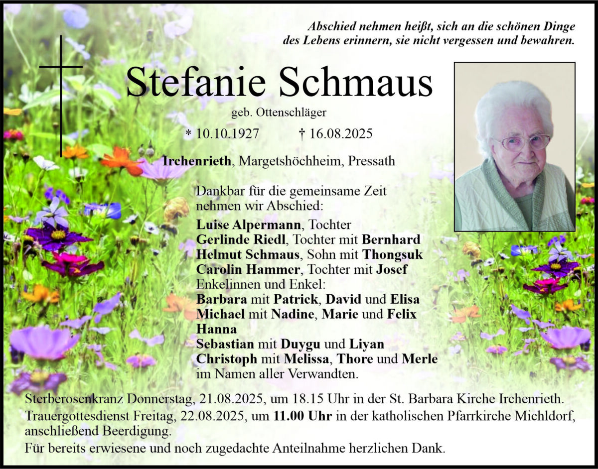 Traueranzeige Stefanie Schmaus, Irchenrieth