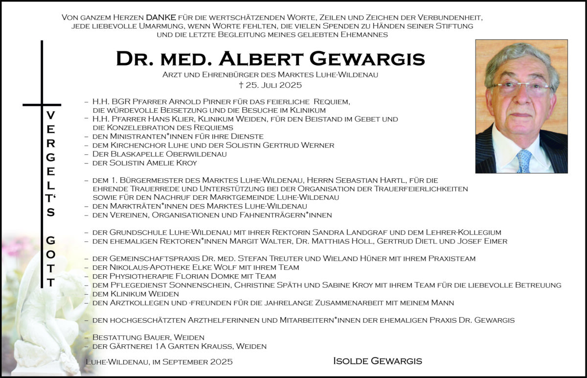 Danksagung Albert Gewargis, Luhe-Wildenau