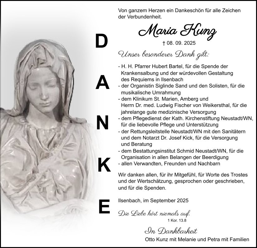 Danksagung Maria Kunz, Ilsenbach