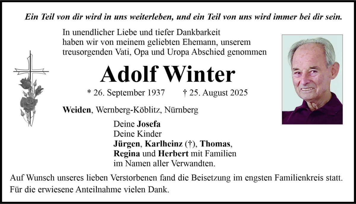 Traueranzeige Adolf Winter, Weiden