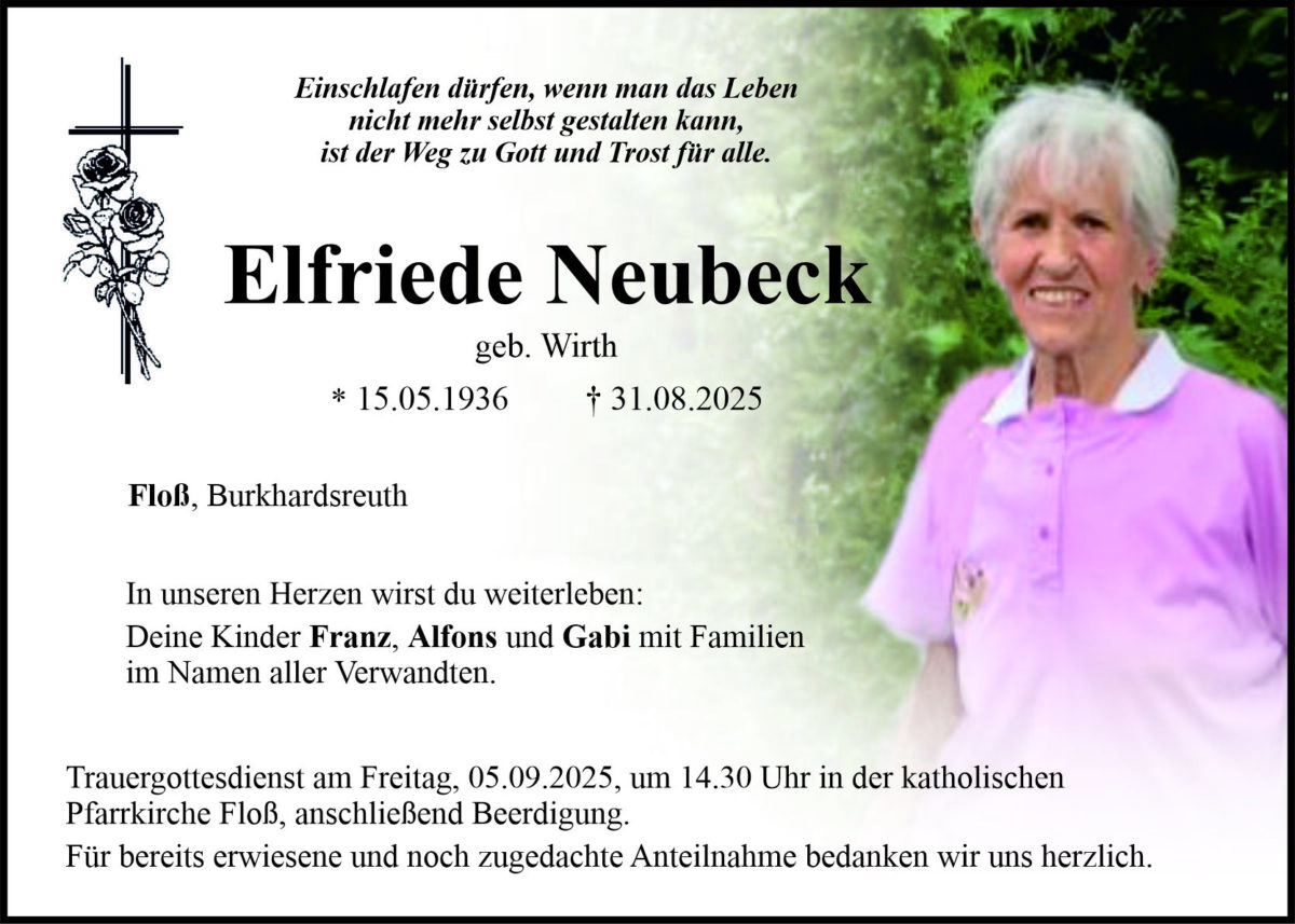 Traueranzeige Elfriede Neubeck, Weiden